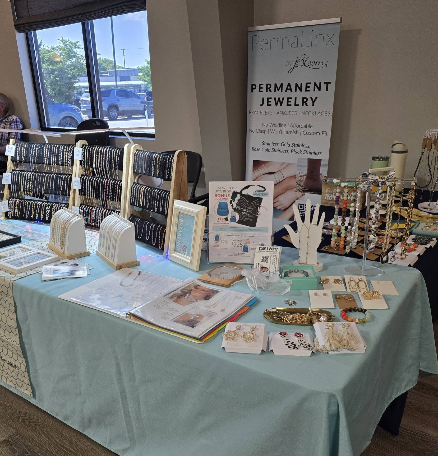 Back at it again today for Day 2 of Christmas in July at the Elks Lodge. I still have my permanent jewelry and a selection of new items here, and for the next couple of hours, my sale rack (and table) is marked down to $5 each or 6/$25. We will be here until 3 pm today. #permanentjewelry #permanentjewelryexperience #permanentbracelet #personalizedjewelry #summersale